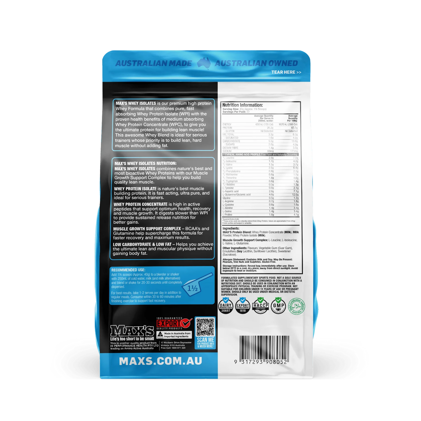 MAX’S WHEY ISOLATES 1.8Kg (Chocolate)