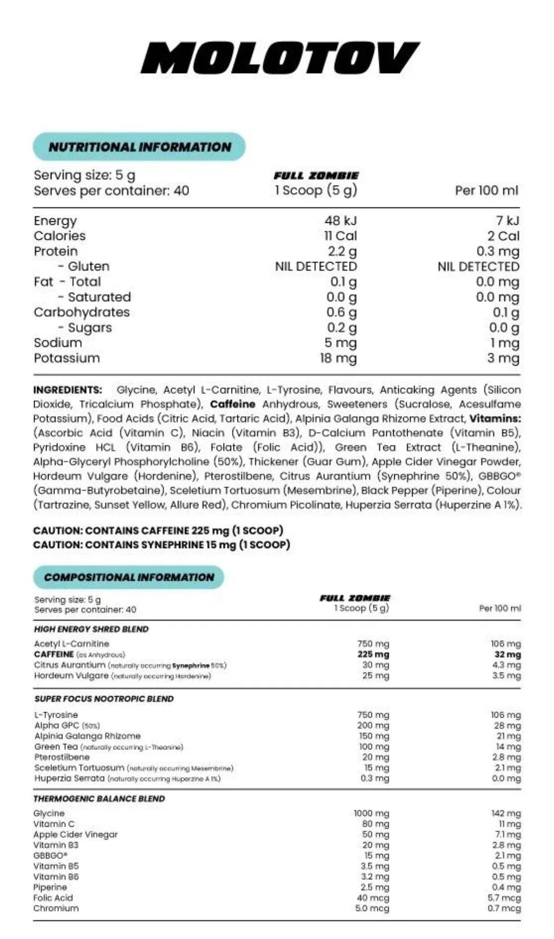 MOLOTOV Thermogenic Formula (fat burner 40 servings) Raspberry Ripper