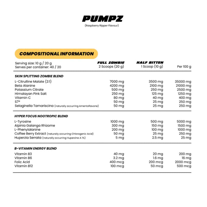 Zombie Pumpz non-stim pre-workout 40s (Raspberry Ripper)