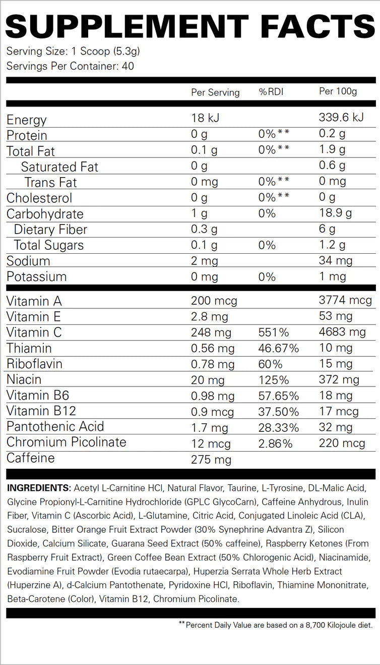 OXYSHRED Hardcore Fat burner (40 Servings) Lemon Sherbet Drop